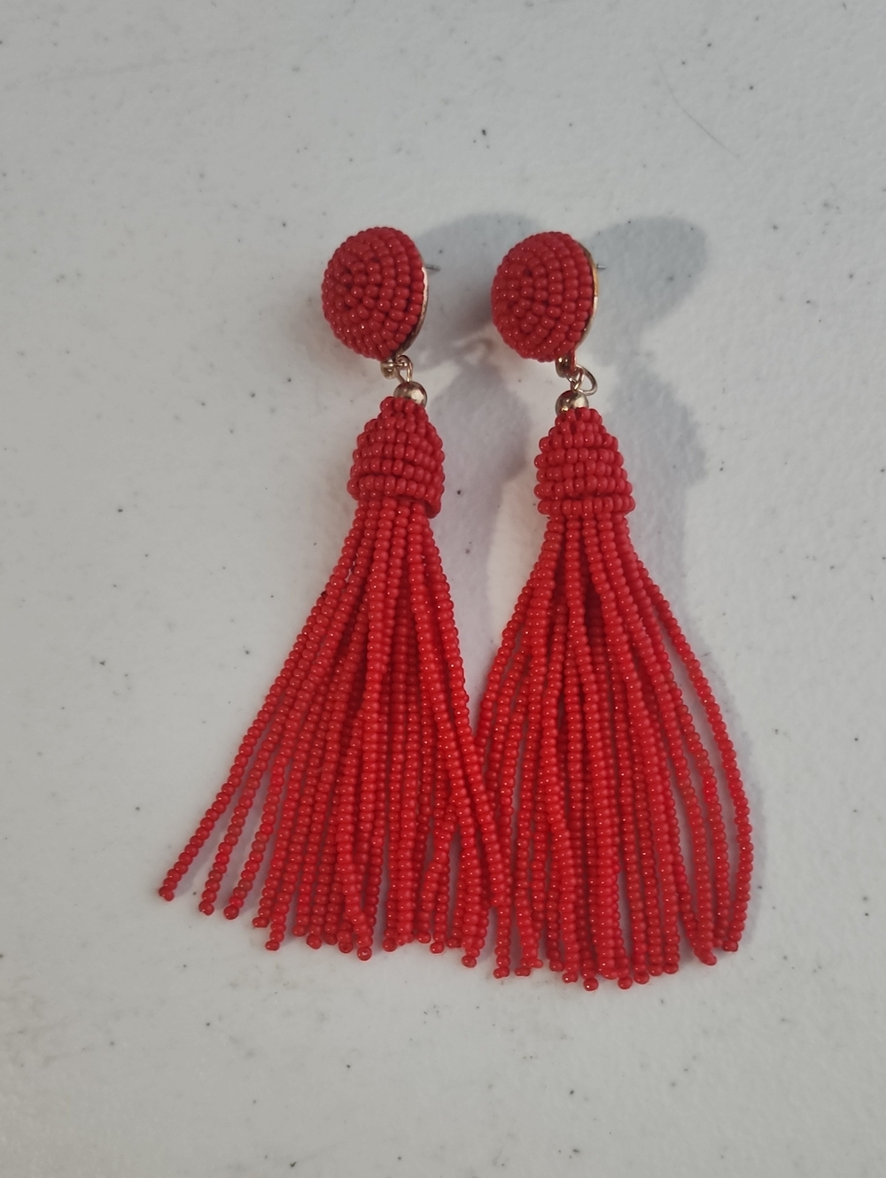 Source Unknown Red Beaded Tassel Drop Earrings